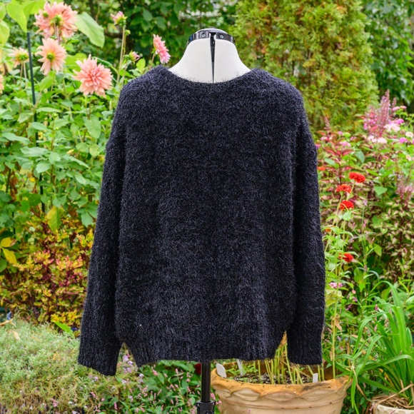 BP black Faux Fur [eyelash chenille] Fuzzy long-sleeve V-Neck sweater, worn Once - Picture 3 of 4